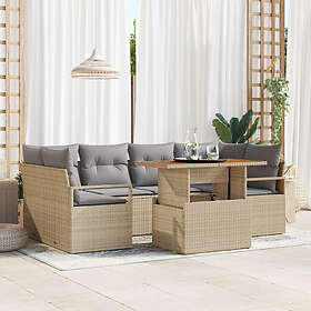 vidaXL 7-delat Trädgårdsoffset med kuddar Beige Poly Rattan