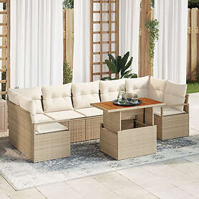 vidaXL Lounge Set 8 deler med puter beige polyrotting akasie