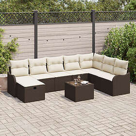vidaXL 9-delat trädgårdsoffaset med kuddar brun poly rattan