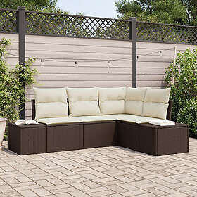 vidaXL Lounge Sett 4 deler med puter Brun Poly Rattan