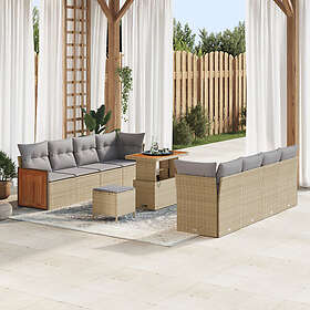vidaXL 11-delad trädgårdsoffasats med kuddar beige poly rattan akacia