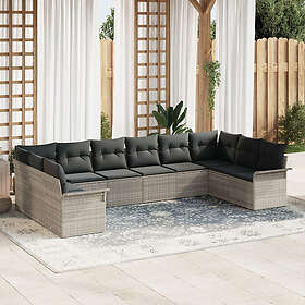 vidaXL Lounge Set 10 Pieces with Cushions Light Gray Poly Rattan