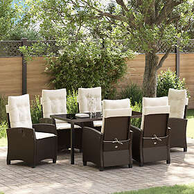 vidaXL 7-delt hagedelingssett med puter Brun Poly Rattan