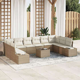 vidaXL Lounge Set 11 Pieces with Cushions Brown Poly Rattan