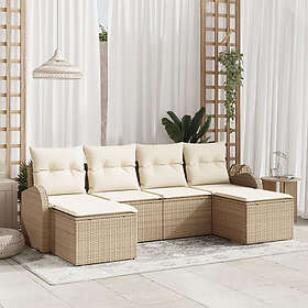 vidaXL Lounge Sett med Pute 6 Deler Beige Poly Rattan