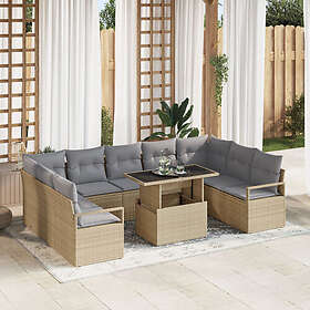 vidaXL Lounge Set 10 Delar med Dynor Beige Polyrotting