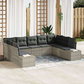 vidaXL Salon de jardin 9 Pièces avec coussins gris clair polyrotin