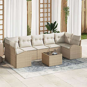vidaXL Lounge Set 8 Pieces with Cushions Beige Poly Rattan