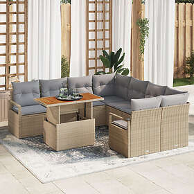 vidaXL 9 Delars Trädgårdsoff-set med Kuddar Beige Poly Rotting Akacia