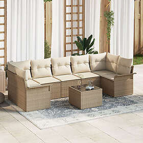 vidaXL 8-delad Trädgårdsoffgrupp med Kuddar Beige Poly Rattan