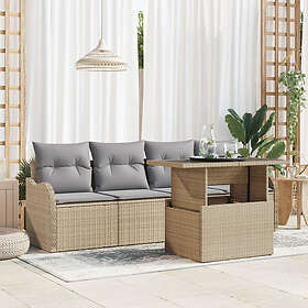 vidaXL Lounge Sett 5 Deler med Pute Beige Poly Rattan