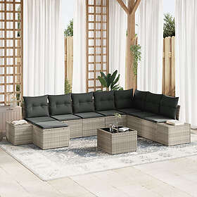 vidaXL Lounge Set 9 Pieces with Cushions Gray Poly Rattan