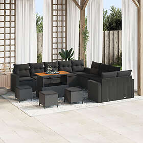 vidaXL Lounge Set 14 deler med puter Svart Poly Rattan