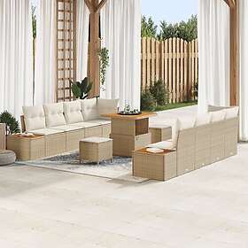 vidaXL Lounge Sett 11 Deler med Pute Beige Polyrotting Akasie