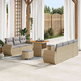 vidaXL 10-delars trädgårdsofa set med kuddar beige poly rattan akacia