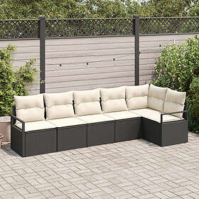 vidaXL Lounge Set 6 Pieces with Cushions Black Poly Rattan