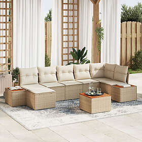vidaXL 8-delad Trädgårdsoffasett med kuddar Beige Polyrotting Akacia