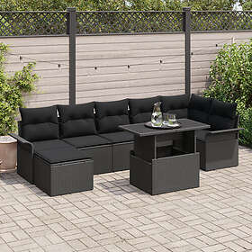 vidaXL Lounge Set 8 Pieces with Cushions Black Poly Rattan