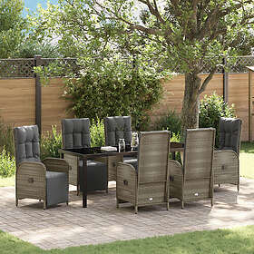 vidaXL 7-delat trädgårdsset med kuddar Grå Poly Rattan