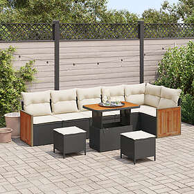 vidaXL 9-delars trädgårdsoffagrupp med kuddar svart poly rattan akacia