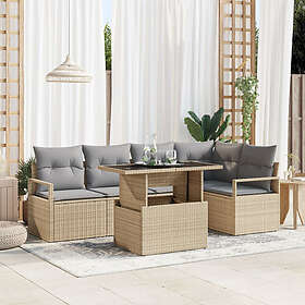 vidaXL 6-delars Trädgårdsoff-set med Kuddar Beige Poly Rattan