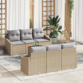 vidaXL Lounge Sett 7 Deles med Pute Beige Polyrotting Akasie