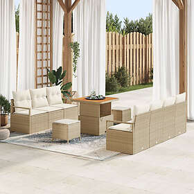vidaXL 10-delad trädgårdsoffgrupp med kuddar beige poly rattan akacia