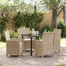 vidaXL Set med 5 trädgårdsmöbler med kuddar Beige Poly Rattan
