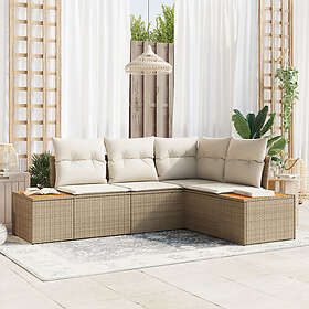 vidaXL Lounge Set 4 delar med kuddar Beige Polyrotting Akacia