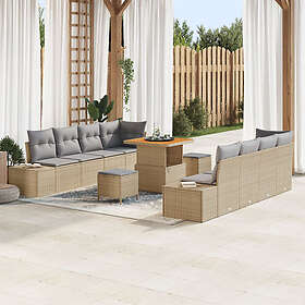 vidaXL Lounge Set 11-delt med puter beige polyrotting akasie
