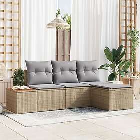 vidaXL Lounge Set 4 Pieces with Cushions Beige Poly Rattan Acacia