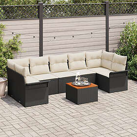 vidaXL Lounge Set 8 Pieces with Cushions Black Poly Rattan Acacia