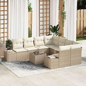 vidaXL Lounge Set 9 Pieces with Cushions Beige Poly Rattan
