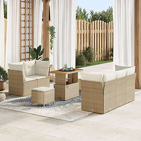 vidaXL Lounge Set 8 Pieces with Cushions Beige Poly Rattan Acacia