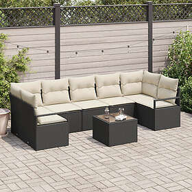 vidaXL Lounge Set 8 Pieces with Cushions Black Poly Rattan