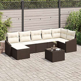 vidaXL Lounge Set 7 deler med puter Grå Poly Rattan