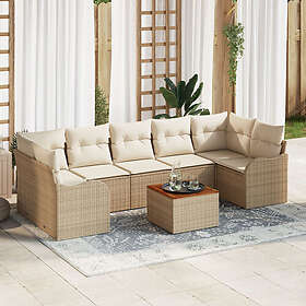 vidaXL Lounge Set 8 Pieces with Cushions Beige Poly Rattan Acacia
