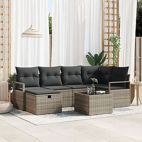 vidaXL Lounge Set 7 Pieces with Cushions Gray Poly Rattan