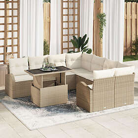 vidaXL Lounge Set 9 delar med kuddar beige polyrotting