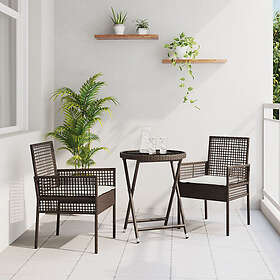 vidaXL 3 Delars Trädgårds Bistro Set med Kuddar Brun Poly Rattan
