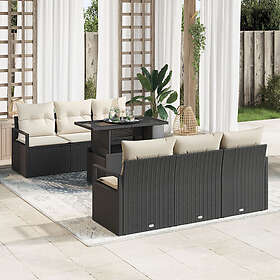 vidaXL Lounge Sett 7 Deler med Pute Svart Poly Rattan