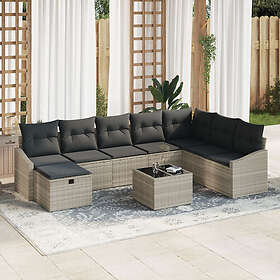 vidaXL Lounge Set 9 Pieces with Cushions Light Gray Poly Rattan