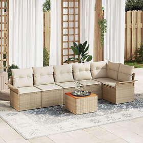 vidaXL Lounge Set 7 Pieces with Cushions Beige Poly Rattan Acacia