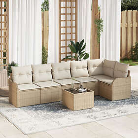 vidaXL Lounge Set 7 Pieces with Cushions Brown Poly Rattan