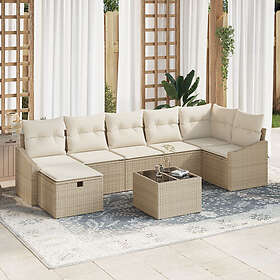 vidaXL Lounge Set 8 Pieces with Cushions Beige Poly Rattan