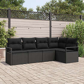 vidaXL 5-delars trädgårdsoffset med kuddar svart poly rattan