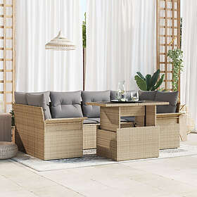 vidaXL Lounge Set 7 deler med puter Beige Poly Rattan