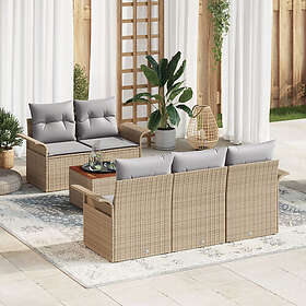 vidaXL 6-delars Trädgårdsoffset med kuddar Beige Poly Rattan Akacia