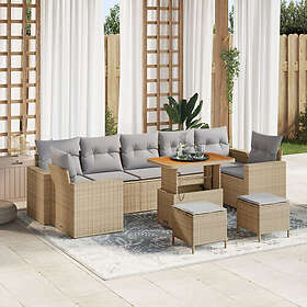 vidaXL Lounge Set 10 Pieces with Cushions Beige Poly Rattan Acacia