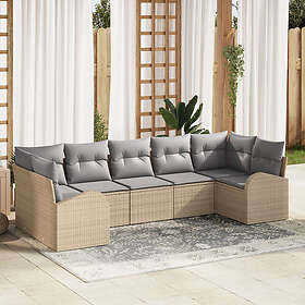vidaXL 7-delars trädgårdsoff sets med kuddar Beige Poly Rattan